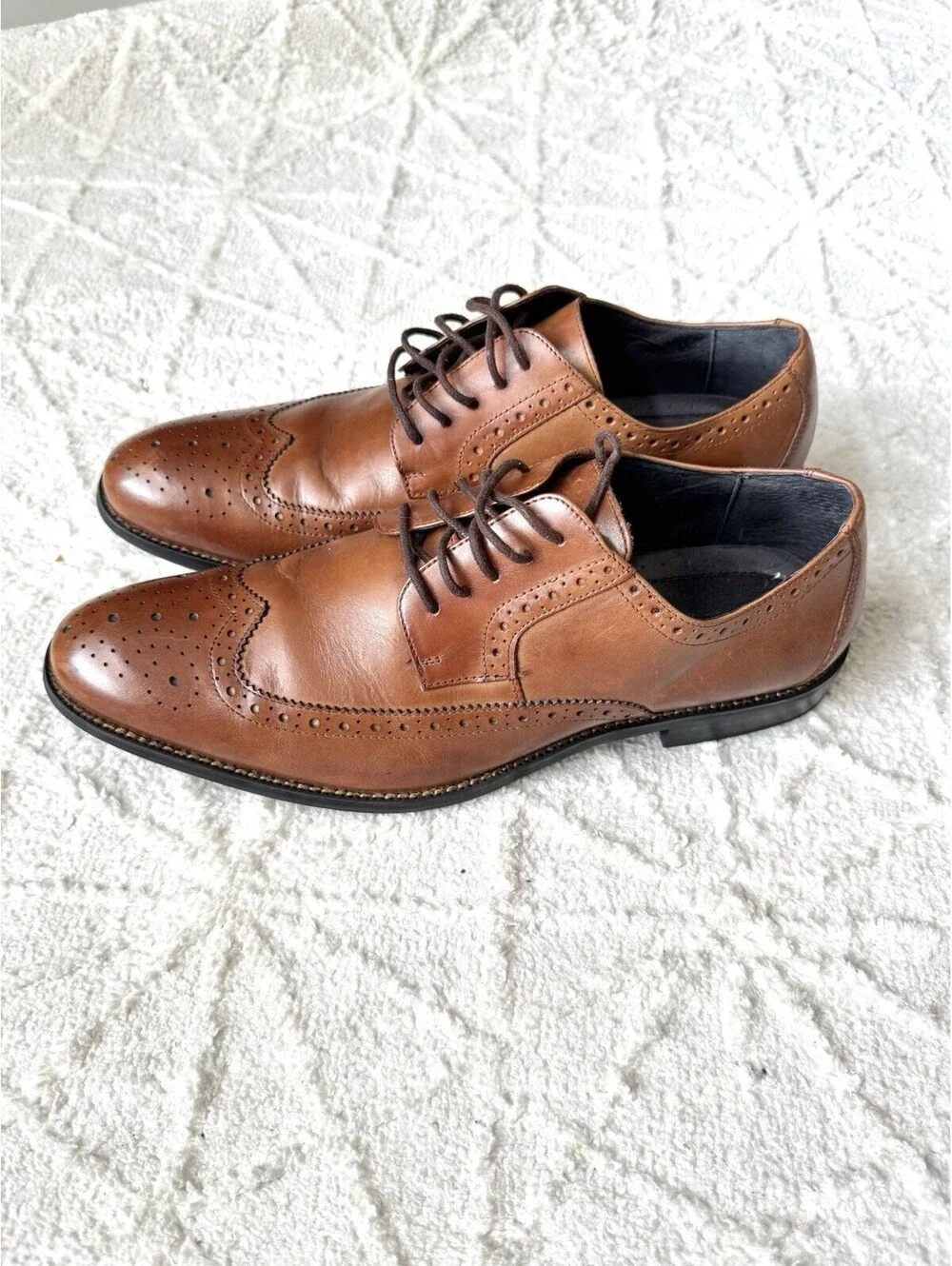 Stacy Adams Cognac Brown Leather Wingtip Oxford Dress Shoes Lace-Up Men Sz 11.5M